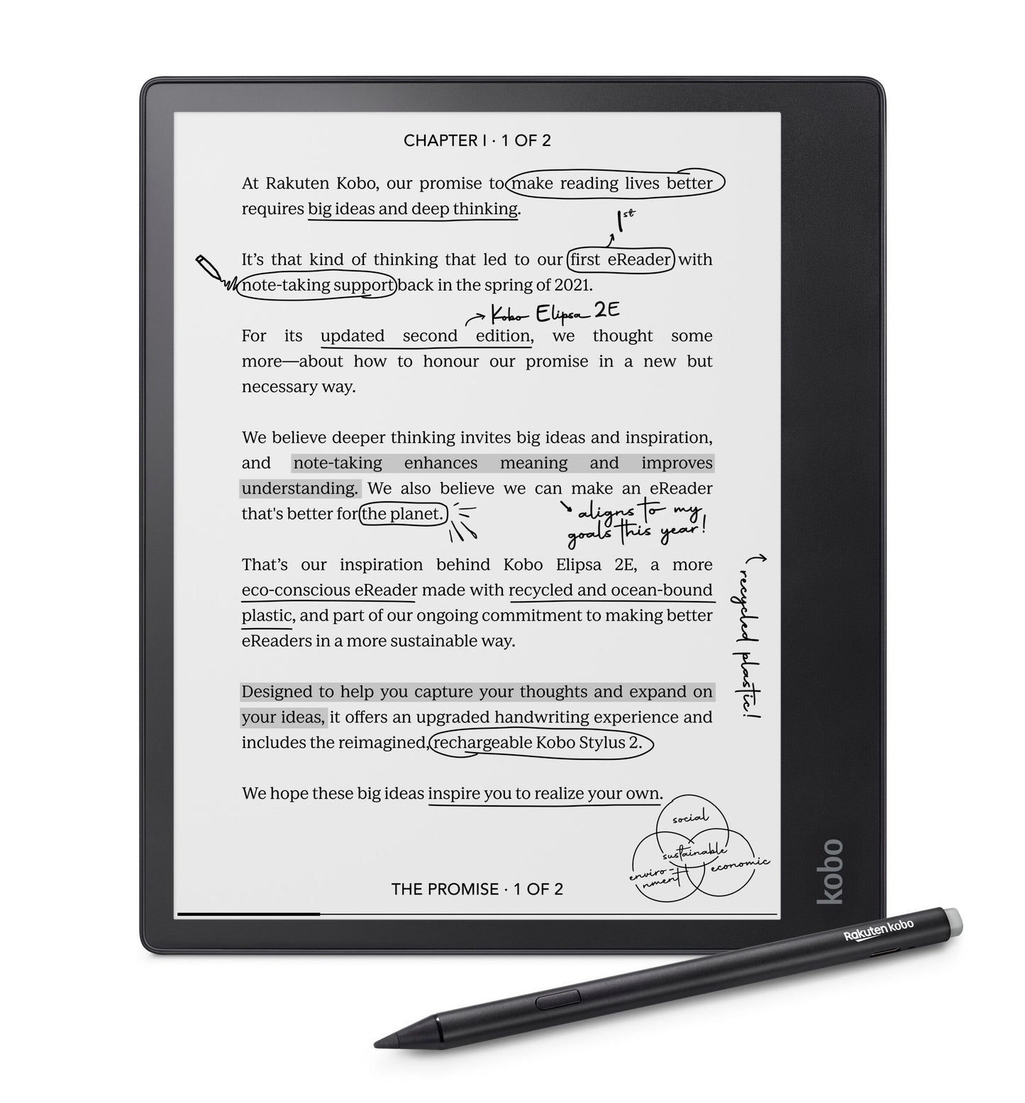 Kobo Elipsa 2E e-note with Kobo Pencil 2