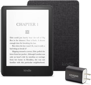 Kindle Paperwhite Essentials Bundle -  Amazon Fabric Cover, and Power Adapter