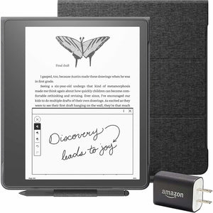 Kindle Scribe Essentials Bundle (64 GB), Premium Pen, Fabric Folio Cover with Magnetic Attach and Power Adapter