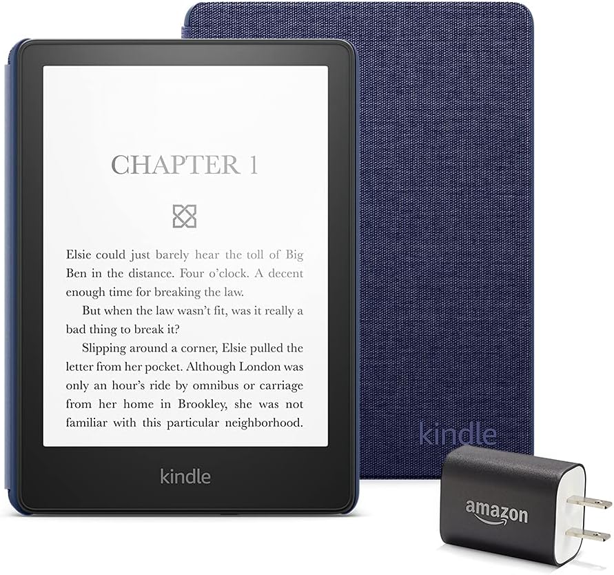 Kindle Paperwhite Essentials Bundle -  Amazon Fabric Cover, and Power Adapter