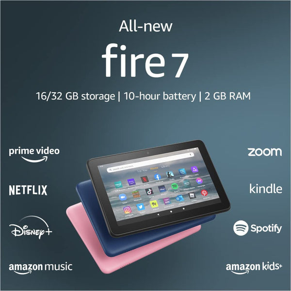 All-new Fire 7 tablet, 7” display, 16 GB, latest model (2022 release) W/O Ads BLACK